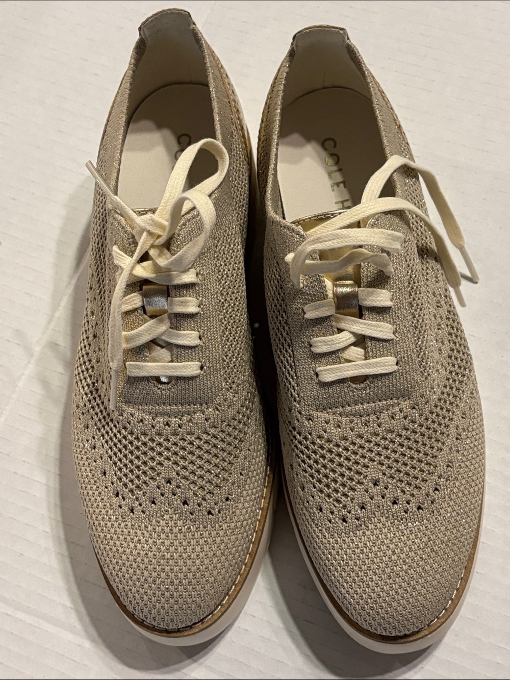 Cole Haan Women's Metallic Glitter Sneakers in Champagne, Gold & White Size 7 B